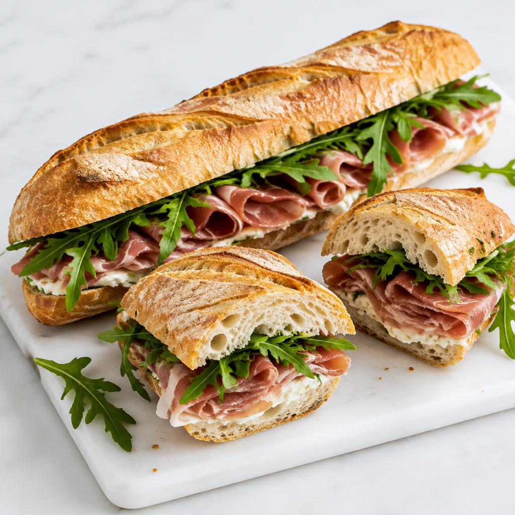 Baguette de jamón y rúcula